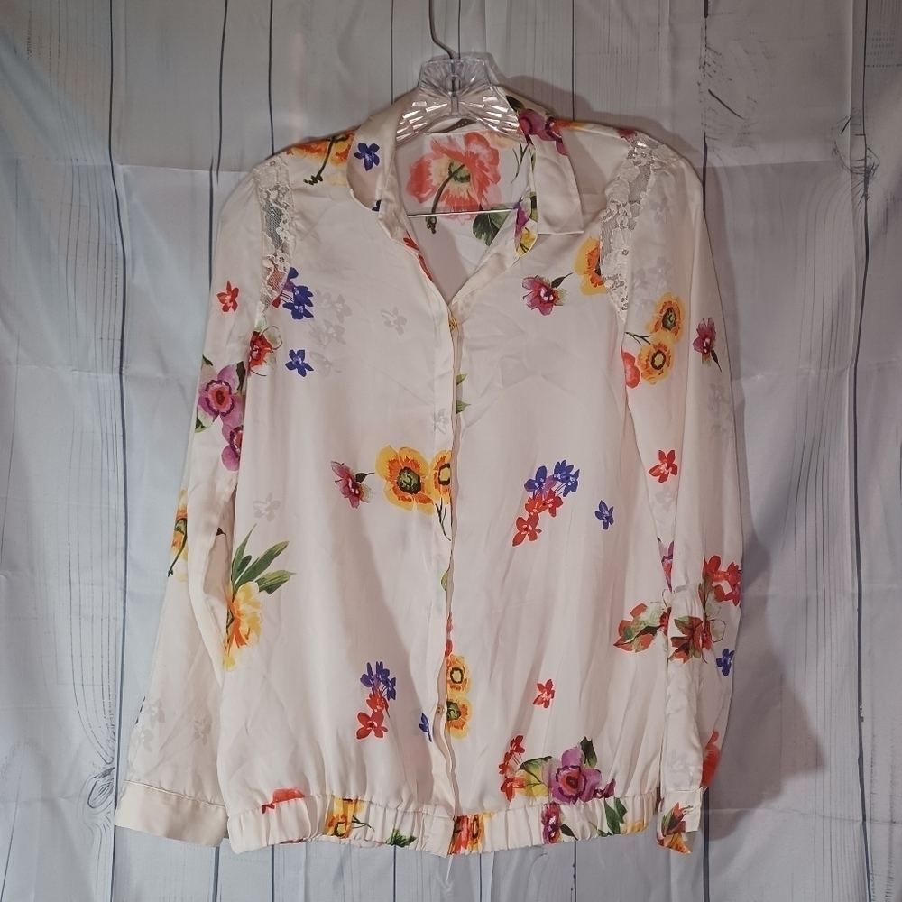 Zara Trafaluc long sleeve floral preppy flowy business casual top